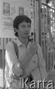 Maj 1989, Wrocław, Polska. 
Kampania wyborcza przed wyborami parlamentarnymi. Przemawia kandydat na posła Komitetu Obywatelskiego 