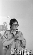 Maj 1989, Wrocław, Polska. 
Kampania wyborcza przed wyborami parlamentarnymi. Przemawia kandydatka Komitetu Obywatelskiego 