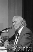 27.08.1990, Wrocław, Polska.
Jan Nowak-Jeziorański podczas wizyty na zaproszenie Zarządu Regionu Dolny Śląsk NSZZ 
