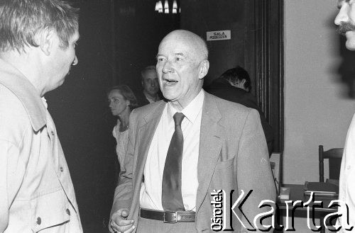 27.08.1990, Wrocław, Polska.
Jan Nowak-Jeziorański podczas wizyty na zaproszenie Zarządu Regionu Dolny Śląsk NSZZ 