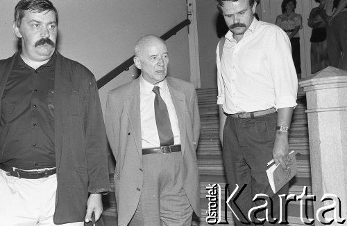 27.08.1990, Wrocław, Polska.
Jan Nowak-Jeziorański podczas wizyty na zaproszenie Zarządu Regionu Dolny Śląsk NSZZ 