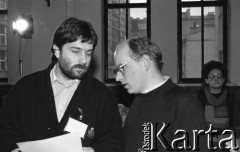 26-27.01.1991, Warszawa, Polska.
Władysław Frasyniuk i Jan Maria Rokita (od lewej) na I Krajowym Zjeździe Ruchu Obywatelskiego - Akcja  Demokratyczna (ROAD).
Fot. Mieczysław Michalak, zbiory Ośrodka KARTA