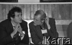 26-27.01.1991, Warszawa, Polska.
Zbigniew Bujak i Aleksander Labuda (od lewej) na I Krajowym Zjeździe Ruchu Obywatelskiego - Akcja Demokratyczna (ROAD).
Fot. Mieczysław Michalak, zbiory Ośrodka KARTA