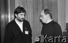 26-27.01.1991, Warszawa, Polska.
Jan Maria Rokita i Władysław Frasyniuk (od prawej) na I Krajowym Zjeździe Ruchu Obywatelskiego - Akcja Demokratyczna (ROAD).
Fot. Mieczysław Michalak, zbiory Ośrodka KARTA