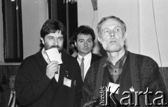 26-27.01.1991, Warszawa, Polska.
Władysław Frasyniuk i Aleksander Labuda na I Krajowym Zjeździe Ruchu Obywatelskiego - Akcja Demokratyczna (ROAD).
Fot. Mieczysław Michalak, zbiory Ośrodka KARTA