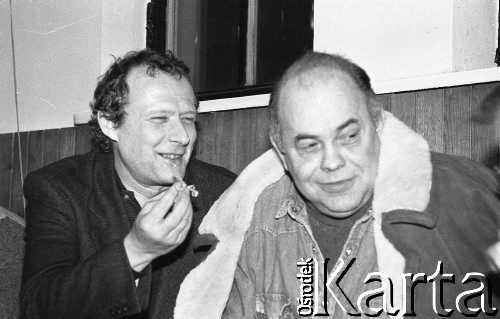 26-27.01.1991, Warszawa, Polska.
Jacek Kuroń i Adam Michnik na I Krajowym Zjeździe Ruchu Obywatelskiego - Akcja Demokratyczna (ROAD).
Fot. Mieczysław Michalak, zbiory Ośrodka KARTA