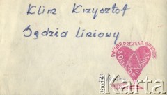 1982, Warszawa, Polska.
Pieczątka wykonana w Ośrodku Odosobnienia w Warszawie-Białołęce.
Fot. Krzysztof Klim, zbiory Ośrodek KARTA