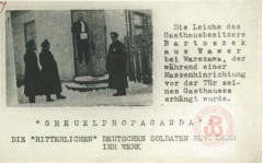 27.12.1939, Wawer 
Egzekucja Antoniego Bartoszka, powieszonego przez Niemców na drzwiach własnej restauracji, w odwecie za zastrzelenie w niej dwóch żołnierzy niemieckich. 
Fot. NN, Studium Polski Podziemnej w Londynie