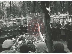 21.03.1978, Warszawa, Polska.
Harcerze biorą udział w pogrzebie żołnierza Armii Krajowej, harcmistrza  i instruktora harcerskiego Aleksandra Kamińskiego. Został pochowany w kwaterze powstańczej Szarych Szeregów na wojskowych Powązkach. Z tyłu za nimi widoczne brzozowe krzyże.
Fot. NN, Studium Polski Podziemnej w Londynie 
