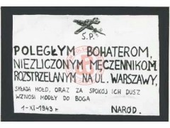 1.11.1943, Warszawa, Generalne Gubernatorstwo.
Klepsydra wspominająca o mieszkańcach Warszawy - ofiarach terroru niemieckiego w czasie II wojny światowej. 
Fot. NN, Studium Polski Podziemnej w Londynie
