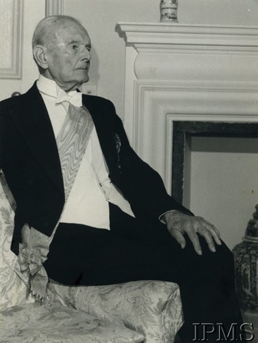 1979 lub 1980, Londyn, Wielka Brytania.
Edward Raczyński - prezydent RP na uchodźstwie w latach 1979–1986.
Fot. NN, Instytut Polski i Muzeum im. gen. Sikorskiego w Londynie