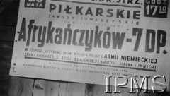 Maj 1943, brak miejsca.
Afisz meczu piłki nożnej pomiędzy drużyną 7 Dywizji Piechoty i drużyną 