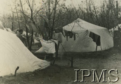 Zima 1941, Tockoje, ZSRR.
Namioty żołnierzy 6 Dywizji Piechoty, na sznurkach rozpiętych między namiotami wiszą ubrania.
Fot. NN, Instytut Polski i Muzeum im. gen. Sikorskiego w Londynie