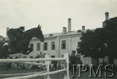 Lata 30., Stanisławów, Polska.
Żołnierz 1 Pułk Szwoleżerów Józefa Piłsudskiego w czasie skoku przez przeszkodę. 
Fot. NN, Instytut Polski i Muzeum im. gen. Sikorskiego w Londynie