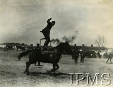 Lata 30., Warszawa, Polska.
Ćwiczenia bojowe w 1 Pułku Szwoleżerów Józefa Piłsudskiego. Pokaz woltyżerki. 
Fot. NN, Instytut Polski i Muzeum im. gen. Sikorskiego w Londynie [koperta Koło 1 Pułku Szwoleżerów, kolekcja 617]