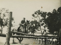 Lata 30., Stanisławów, Polska.
Żołnierz 6 Pułku Ułanów Kaniowskich na ujeżdżalni 4 szwadronu.
Fot. NN, Instytut Polski i Muzeum im. gen. Sikorskiego w Londynie [koperta 6 pułk ułanów]