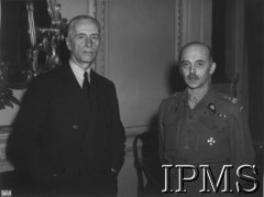 1945, Londyn, Anglia, Wielka Brytania.
Prezydent RP Władysław Raczkiewicz i Naczelny Wódz Polskich Sił Zbrojnych gen. Tadeusz Bór-Komorowski. 
Fot. NN, Instytut Polski i Muzeum im. gen. Sikorskiego w Londynie [pudełko Raczkiewicz]
