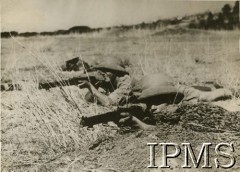 Po 1942, Związek Południowej Afryki.
Polscy żołnierze ewakuowani ze Związku Radzieckiego. Ćwiczenia w strzelaniu.
Fot. NN, Instytut Polski i Muzeum im. gen. Sikorskiego w Londynie, [szuflada 37 - Wojsko Polskie, Bliski Wschód,