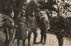 Wrzesień 1939, Polska.
Kampania wrześniowa, wkroczenie oddziałów niemieckich do Polski. Grupa niemieckich żołnierzy, jeden z martwą świnią na plecach. Fotografia wykonana przez nieznanego żołnierza Wehrmachtu.
Fot. NN, Instytut Polski im. Gen. Sikorskiego w Londynie [teczka nr 140a]