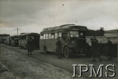 1944-1947, brak miejsca.
Kolumna samochodów 1 Pułku Pancernego 1 Dywizji Pancernej.
Fot. NN, Instytut Polski i Muzeum im. gen. Sikorskiego w Londynie [album 121 - 1 Pułk Pancerny].