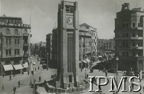 Listopad 1943, Bejrut, Liban.
Centrum miasta, na pierwszym planie wieża zegarowa.
Fot. NN, Instytut Polski i Muzeum im. gen. Sikorskiego w Londynie, przekazał płk dypl. W. Bąkiewicz [album 34 - AP na Wschodzie, 1 DP im. T. Kościuszki].