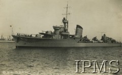 1937-1939, Gdynia, Polska.
ORP Grom - polski niszczyciel, zatopiony przez niemiecki samolot pod Narwikiem w 1940 roku.
Fot. NN, Instytut Polski i Muzeum im. gen. Sikorskiego w Londynie