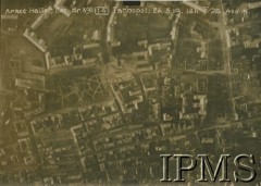 24.05.1919, Tarnopol, Podole.
Fragment miasta. Fotografia lotnicza wykonana przez lotników 39 Eskadry Breguetów.
Fot. NN, Instytut Polski i Muzeum im. gen. Sikorskiego w Londynie