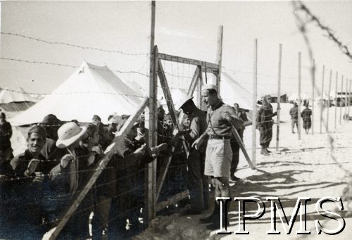 1940-1941, Egipt.
Obóz dla jeńców włoskich. Włosi pod strażą polskich żołnierzy.
Fot. NN, Instytut Polski i Muzeum im. gen. Sikorskiego w Londynie