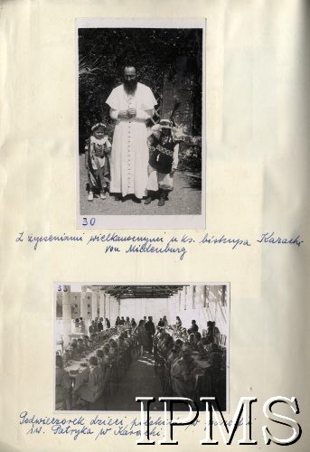 1945, Karachi, Indie.
Dzieci polskie z obozu przejściowego dla uchodźców z życzeniami wielkanocnymi u biskupa Karachi Albina von Mildenburga oraz podwieczorek w parafii św. Patryka w Karachi.
Fot. NN, Kronika osiedla polskiego Valivade-Kolhapur, Indie, tom III, Instytut Polski i Muzeum im. gen. Sikorskiego w Londynie