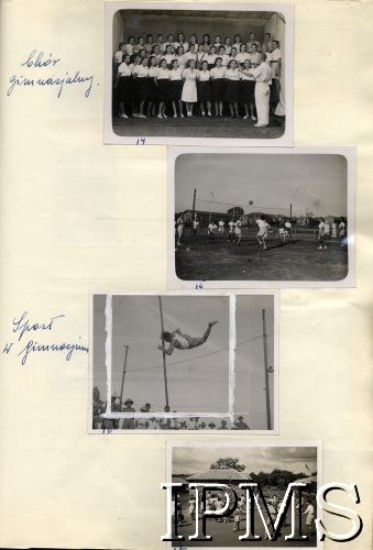1943-1947, Valivade-Kolhapur, Indie.
Osiedle dla polskich uchodźców. Chór gimnazjalny i zajęcia sportowe w gimnazjum.
Fot. NN, Kronika osiedla polskiego Valivade-Kolhapur, Indie, tom III, Instytut Polski i Muzeum im. gen. Sikorskiego w Londynie