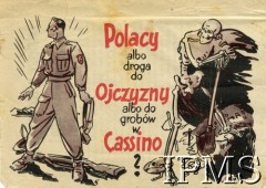 1944, Włochy.
Propagandowa ulotka niemiecka skierowana do żołnierzy 2 Korpusu Polskiego walczących we Włoszech. Ulotka zredagowana przez SS-Standarte 
