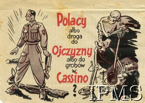 1944, Włochy.
Propagandowa ulotka niemiecka skierowana do żołnierzy 2 Korpusu Polskiego walczących we Włoszech. Ulotka zredagowana przez SS-Standarte 