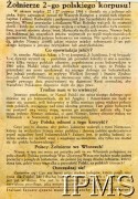 1944, Włochy.
Propagandowa ulotka niemiecka skierowana do żołnierzy 2 Korpusu Polskiego walczących we Włoszech zachęcająca do przechodzenia na stronę niemiecką. Niemcy przekonywali, że pomogą dotrzeć Polakom do kraju, najkrótszą drogą do ich rodzin. Ulotka zredagowana przez SS-Standarte 