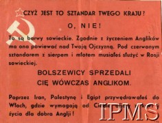 1944, Włochy.
Propagandowa ulotka niemiecka skierowana do polskich żołnierzy walczących we Włoszech nakłaniająca do dezercji i obiecująca rychły powrót do domu. Ulotka zredagowana przez SS-Standarte 