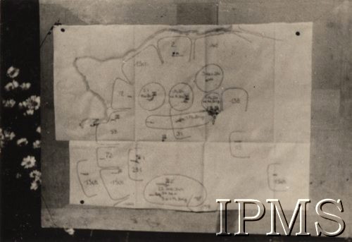 Czerwiec 1941, brak miejsca.
Mapa operacyjna działań jednostek 1 Dywizji Strzelców Górskich.
Fot. NN, Instytut Polski i Muzeum im. gen. Sikorskiego w Londynie