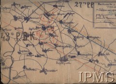 Kwiecień 1920, Ukraina.
Mapa operacyjna (schemat) działań  27 Pułku Piechoty - arkusz Machnówka - Skwira, skala 1:126 000.
Fot. NN, Instytut Polski im. Gen. Sikorskiego w Londynie [Kolekcja nr 187]
