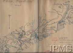 1920, Ukraina.
Odręczny plan odcinka Priwałówka - Lubar, w skali 1:42 000. Teren działań operacyjnych 43 Pułku Strzelców Kresowych.
Fot. NN, Instytut Polski im. Gen. Sikorskiego w Londynie [Kolekcja nr 187]