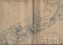 1920, Ukraina.
Odręczny plan odcinka Priwałówka - Lubar, w skali 1:42 000. Teren działań operacyjnych 43 Pułku Strzelców Kresowych.
Fot. NN, Instytut Polski im. Gen. Sikorskiego w Londynie [Kolekcja nr 187]