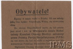 Sierpień 1920, Polska.
Odezwa Polskiej Organizacji Wojskowej.
Fot. NN, Instytut Polski im. Gen. Sikorskiego w Londynie [kolekcja 399/11/16]