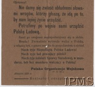 Sierpień 1920, Polska.
Odezwa Polskiej Organizacji Wojskowej.
Fot. NN, Instytut Polski im. Gen. Sikorskiego w Londynie [kolekcja 399/11/16]
