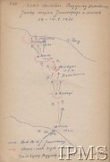 Sierpień 1920, Kock - Frankopol, Polska.
Szkic działań Brygady Jazdy Ochotniczej majora Feliksa Jaworskiego w dniach 16-19.08.1920. Szlak z Kocka do Frankopola i Skrzeszewa nad Bugiem, gdzie stoczono zwycięską dla Polaków bitwę z bolszewikami.
Fot. NN, Instytut Polski im. Gen. Sikorskiego w Londynie [Kolekcja nr 473/2] - fotografie zamieszczone we wspomnieniach Jarosława Jaremy Sucharskiego.