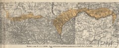 1939, Ziemia Czadecka, Polska.
Wycinek z mapy Wojskowego Instytutu Geograficznego 1:100 000. Część zakolorowana przedstawia przyłączony do Polski teren w Czadeckim.
Fot. NN, Instytut Polski i Muzeum im. gen. Sikorskiego w Londynie [zbiory kartograficzne] - szuflada 7, nr 1312