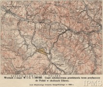 1939, Udawa, Polska.
Wycinek z mapy Wojskowego Instytutu Geograficznego 1:100 000. Część zakolorowana przedstawia teren przyłączony do Polski w okolicach Udawy.
Fot. NN, Instytut Polski i Muzeum im. gen. Sikorskiego w Londynie [zbiory kartograficzne] - szuflada 7, nr 1312