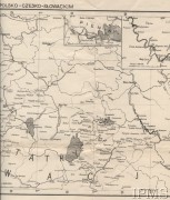 Luty 1939, Polska.
Mapa zmian granicy państwowej na pograniczu Polsko-Czesko-Słowackim, skala 1:300 000.
Fot. Bogdan Zaborski, Instytut Polski i Muzeum im. gen. Sikorskiego w Londynie [zbiory kartograficzne] - szuflada 7, nr 1312