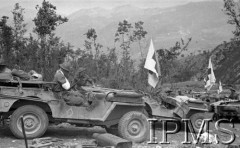 Maj 1944, Cassino, Włochy.
Sanitariusze znoszą zwłoki poległych żołnierzy z pola bitwy i przewożą je na cmentarz pod osłoną Sztandaru Czerwonego Krzyża.
Fot. Felicjan Maliniak, Instytut Polski im. Gen. Sikorskiego w Londynie [album negatywowy L-I Monte Cassino] - płachta 49