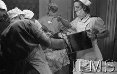 Maj 1944, Cassino, Włochy.
Szpital polowy, lekarze podczas operacji kolana, z prawej siostra podająca watę szczypcami.
Fot. por. Ostrowski, Instytut Polski im. Gen. Sikorskiego w Londynie [album negatywowy L-II Monte Cassino] - płachta 2
