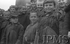 Maj 1942, Wrewskoje, Uzbekistan, ZSRR.
Dzieci, które dotarły do formującej się Armii Andersa, grupa chłopców w łachmanach.
Fot. inż. Ostrowski, Instytut Polski im. Gen. Sikorskiego w Londynie [album negatywowy A-I ROSJA] - płachta 27
