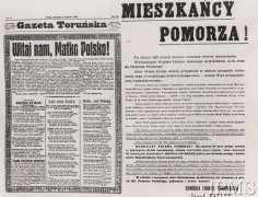 18.01.1920, Toruń, Polska.
Odezwa do mieszkańców Pomorza podpisana przez dowódcę frontu pomorskiego gen. Józefa Hallera.
Fot. NN, Instytut Polski i Muzeum im. gen. Sikorskiego w Londynie [szuflada nr 20 – Walki o niepodległość]