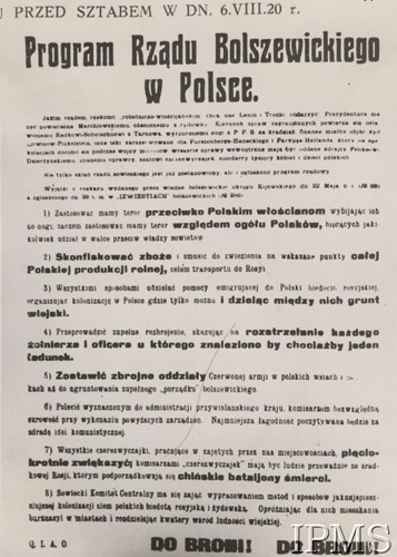 06.08.1920, Polska.
Program rządu bolszewickiego w Polsce.
Fot. NN, Instytut Polski i Muzeum im. gen. Sikorskiego w Londynie [szuflada nr 20 – Walki o niepodległość]