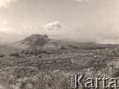 Wiosna 1944, rejon Monte Cassino, Włochy.
Krajobraz w okolicach Monte Cassino, miasteczko u stóp góry, na pierwszym planie gaje oliwne.
Fot. NN, zbiory Instytutu Józefa Piłsudskiego w Londynie
